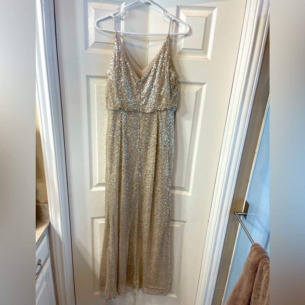 Adrianna Pappell Champagne Gold Sequin Bridal Party Dress